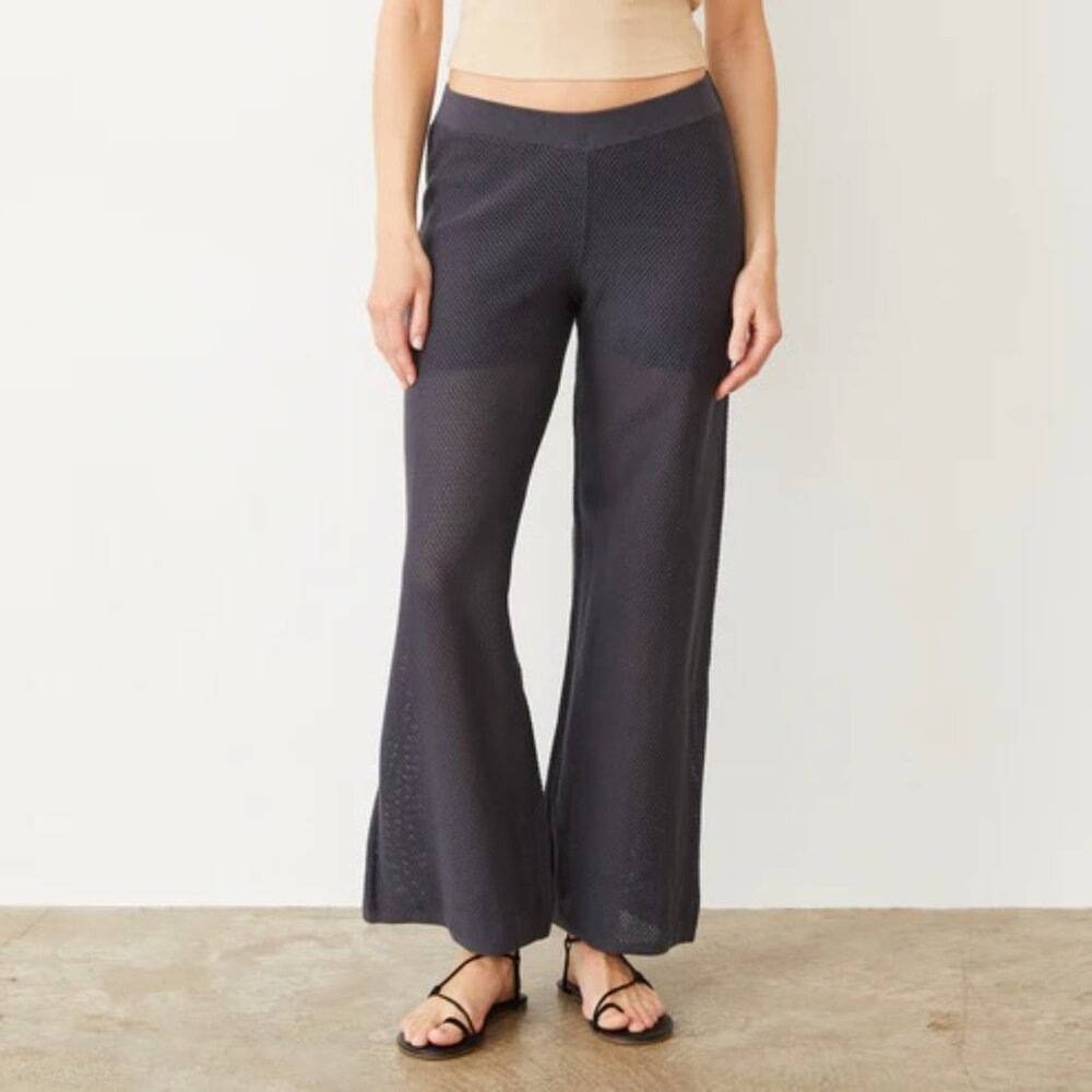 NWT Monrow Black Cotton Mesh Wide Leg Pant Size Small